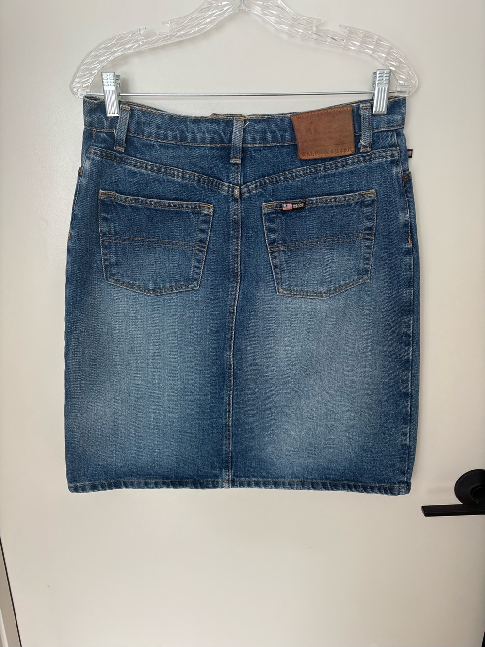 VNTG Y2K Polo Ralph Lauren Blue Denim Jean Knee Skirt Pockets Classic Neutral 6